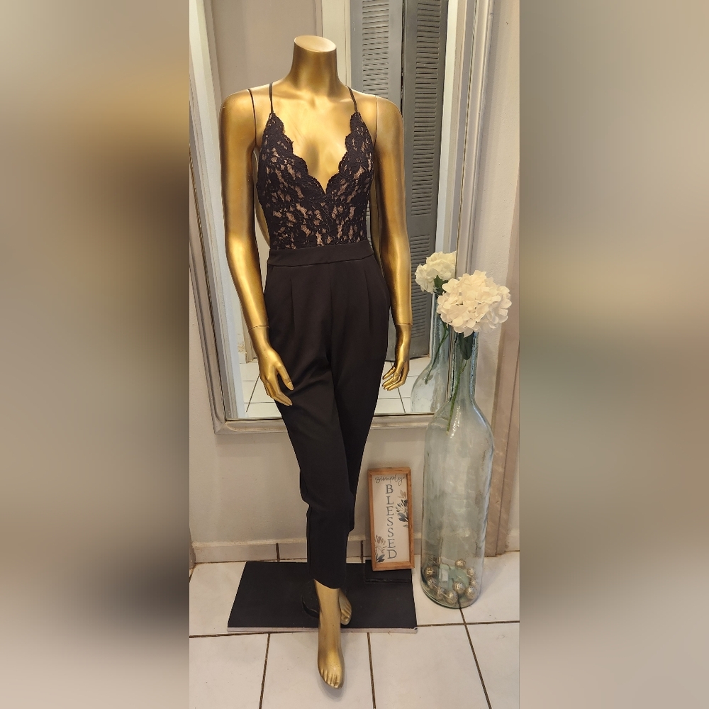 Express Black Jumpsuit with Elegant Lace Detailing